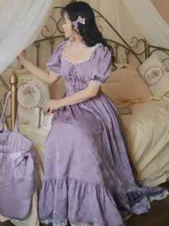 Robe Lolita Classique Polyester Manches Courtes Jacquard Robes Lolita Classique Violet