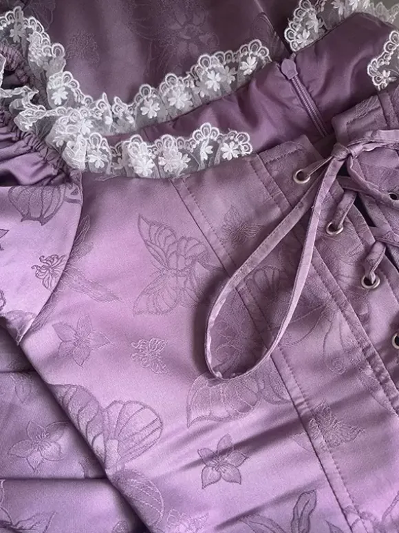 Robe Lolita Classique Polyester Manches Courtes Jacquard Robes Lolita Classique Violet