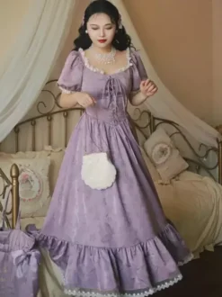 Robe Lolita Classique Polyester Manches Courtes Jacquard Robes Lolita Classique Violet