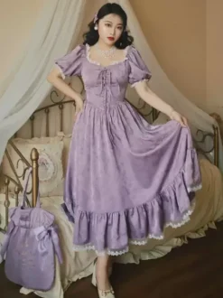 Robe Lolita Classique Polyester Manches Courtes Jacquard Robes Lolita Classique Violet