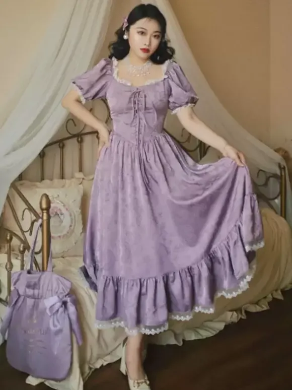Robe Lolita Classique Polyester Manches Courtes Jacquard Robes Lolita Classique Violet