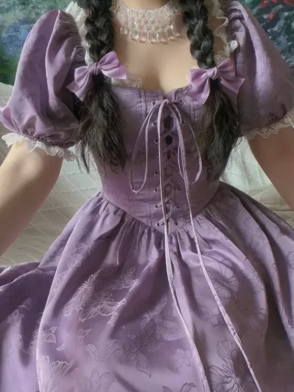 Robe Lolita Classique Polyester Manches Courtes Jacquard Robes Lolita Classique Violet
