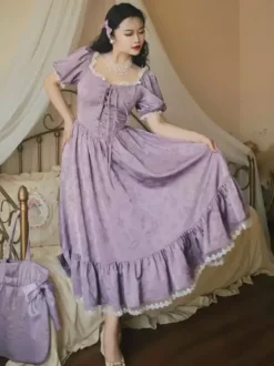 Robe Lolita Classique Polyester Manches Courtes Jacquard Robes Lolita Classique Violet