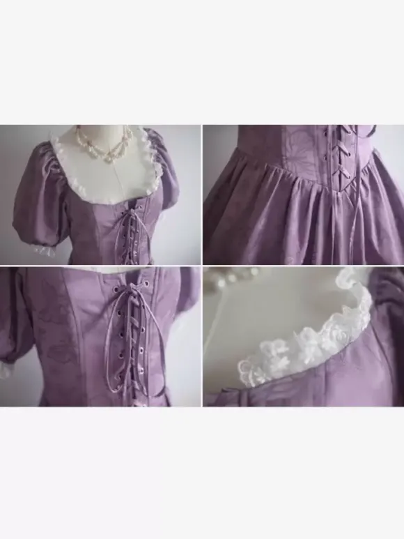 Robe Lolita Classique Polyester Manches Courtes Jacquard Robes Lolita Classique Violet