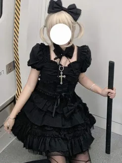 Robe Lolita Classique Polyester Manches Courtes Robes Lolita Classique Noir