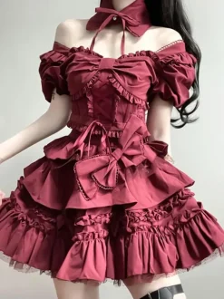 Robe Lolita Classique Polyester Manches Courtes Robes Lolita Classique Noir