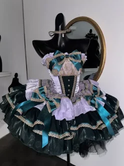 Robe Lolita classique sans bretelles avec n艙ud en dentelle robe Lolita de style victorien verte