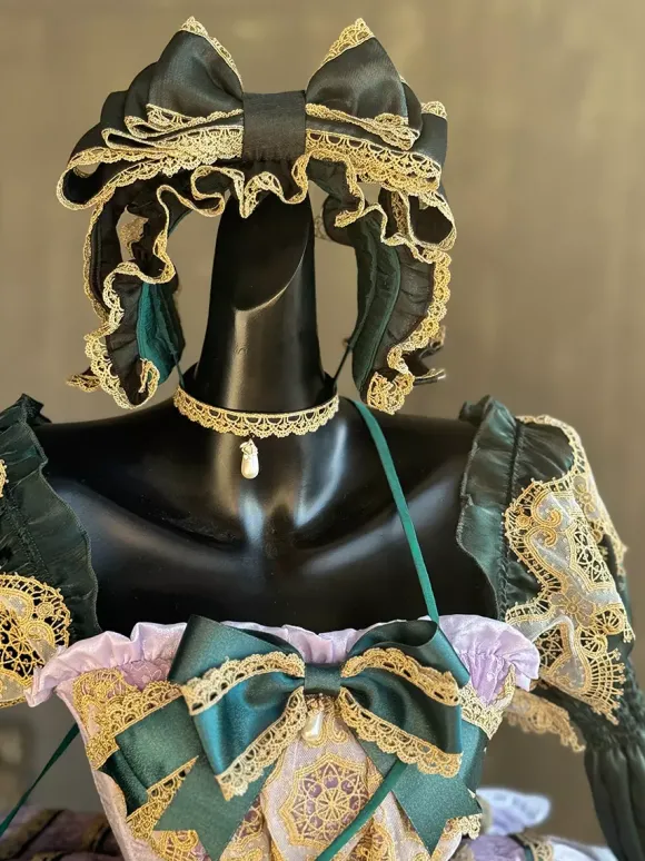 Robe Lolita classique sans bretelles avec n艙ud en dentelle robe Lolita de style victorien verte