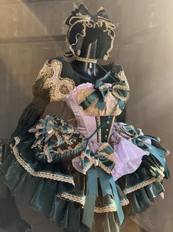 Robe Lolita classique sans bretelles avec n艙ud en dentelle robe Lolita de style victorien verte