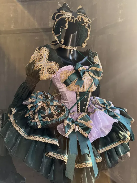 Robe Lolita classique sans bretelles avec n艙ud en dentelle robe Lolita de style victorien verte