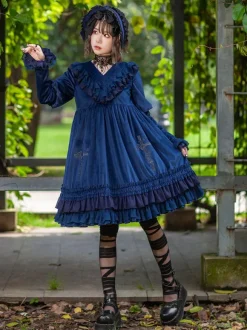 Robe Lolita Classique Velours Manches Longues Robes Lolita Noires