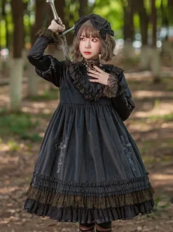 Robe Lolita Classique Velours Manches Longues Robes Lolita Noires