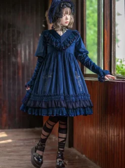 Robe Lolita Classique Velours Manches Longues Robes Lolita Noires