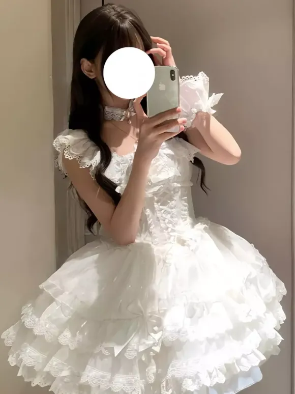 Robe Lolita de ballet douce sans manches à lacets ras du cou et volants robe Lolita rose avec chapeau