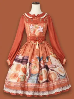 Robe Lolita De Style Chinois N艙uds Manches Longues Imprimé Floral