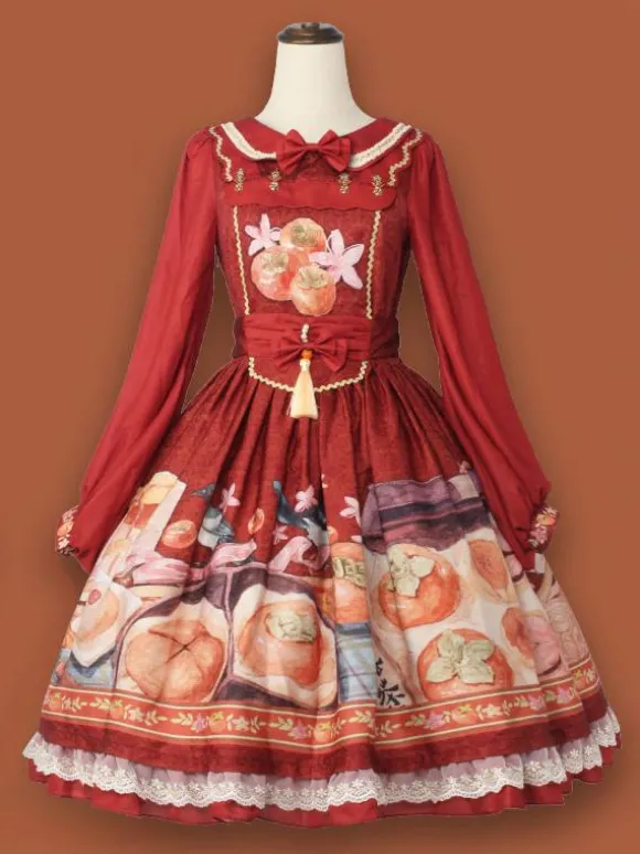 Robe Lolita De Style Chinois N艙uds Manches Longues Imprimé Floral