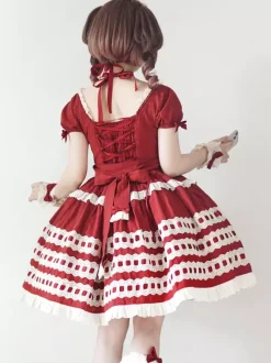 Robe Lolita douce bleu ciel clair manches courtes volants tenue décontractée en polyester style kawaii