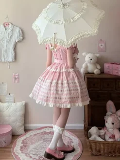 Robe Lolita douce bleu ciel clair manches courtes volants tenue décontractée en polyester style kawaii