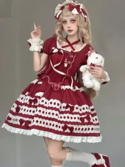 Robe Lolita douce bleu ciel clair manches courtes volants tenue décontractée en polyester style kawaii