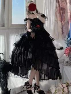 Robe Lolita douce de mariage Hime couvre-chef sans manches robe Lolita blanche robe à blocs de couleurs