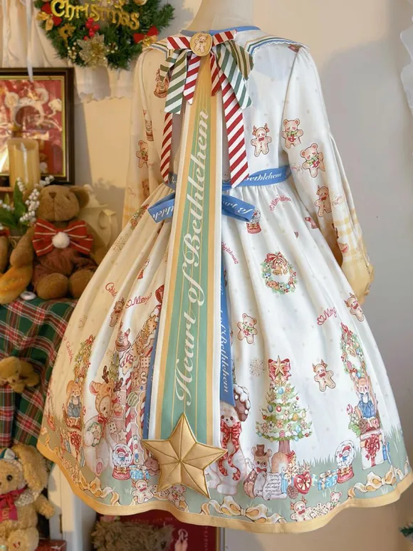 Robe Lolita douce en polyester à manches longues avec n艙uds Robe Lolita de Noël douce