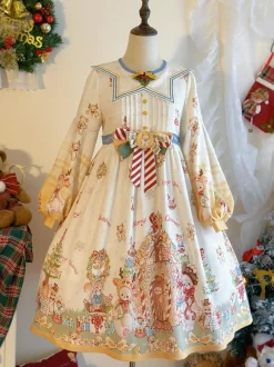 Robe Lolita douce en polyester à manches longues avec n艙uds Robe Lolita de Noël douce