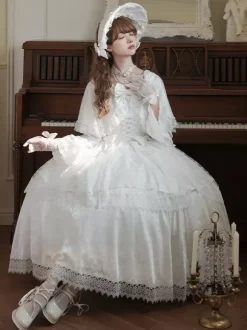 Robe Lolita douce en polyester blanc à manches longues pour mariage
