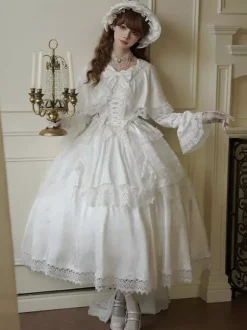 Robe Lolita douce en polyester blanc à manches longues pour mariage