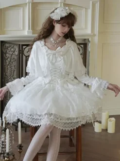Robe Lolita douce en polyester blanc à manches longues pour mariage