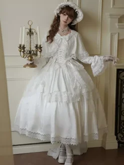 Robe Lolita douce en polyester blanc à manches longues pour mariage