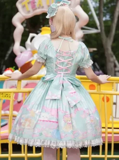 Robe Lolita douce sans manches à n艙uds robe jaune féerique