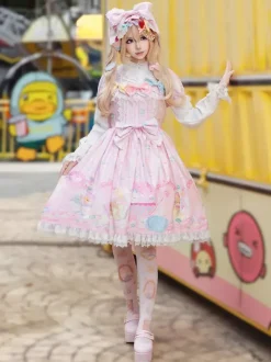 Robe Lolita douce sans manches à n艙uds robe jaune féerique