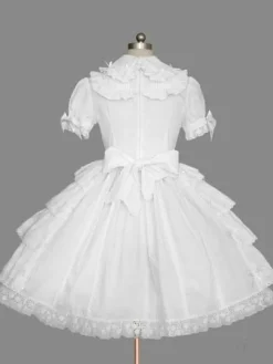 Robe lolita en coton blanche avec noeud revers embelli Déguisements Halloween