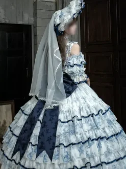 Robe Lolita féerique bleu ciel clair n艙uds lacets manches courtes style rococo robe de tea party