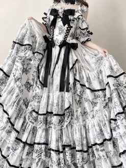 Robe Lolita féerique bleu ciel clair n艙uds lacets manches courtes style rococo robe de tea party
