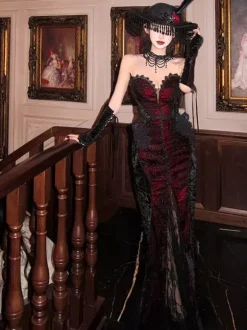 Robe Lolita gothique bustier sirène trompette en dentelle Lolita sans châle