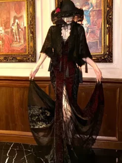 Robe Lolita gothique bustier sirène trompette en dentelle Lolita sans châle