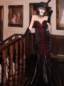 Robe Lolita gothique bustier sirène trompette en dentelle Lolita sans châle