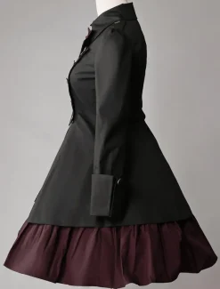 Robe lolita gothique OP noir coton 2026 Double boutonnage Manches longues Lolita Robe à 1 pièce Déguisements Halloween