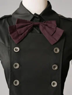 Robe lolita gothique OP noir coton 2026 Double boutonnage Manches longues Lolita Robe à 1 pièce Déguisements Halloween