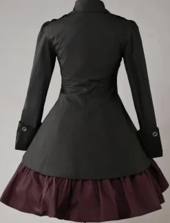 Robe lolita gothique OP noir coton 2026 Double boutonnage Manches longues Lolita Robe à 1 pièce Déguisements Halloween