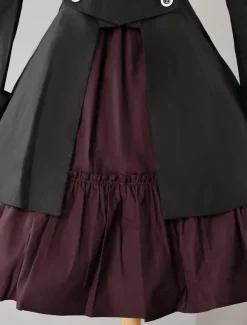Robe lolita gothique OP noir coton 2026 Double boutonnage Manches longues Lolita Robe à 1 pièce Déguisements Halloween