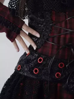 Robe Lolita gothique punk en dentelle à carreaux rouges et noirs robe JSK Lolita gothique