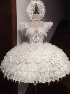 Robe Lolita Hime à n艙uds doux dentelle et volants robe Lolita courte