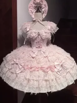 Robe Lolita Hime à n艙uds doux dentelle et volants robe Lolita courte