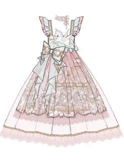 Robe Lolita JSK rose mignonne et décontractée style princesse kawaii à volants et à plusieurs niveaux