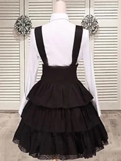 Robe Lolita Noir séduisante à bretelles en coton avec noeud Déguisements Halloween