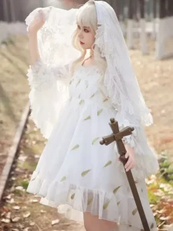 Robe Lolita noire en polyester sans manches à volants JSK