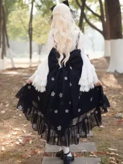 Robe Lolita noire en polyester sans manches à volants JSK