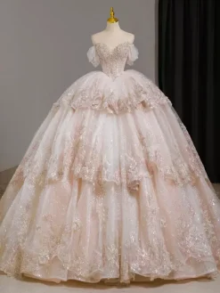 Robe Lolita rose féerique broderie de perles robe Lolita longue à plusieurs couches